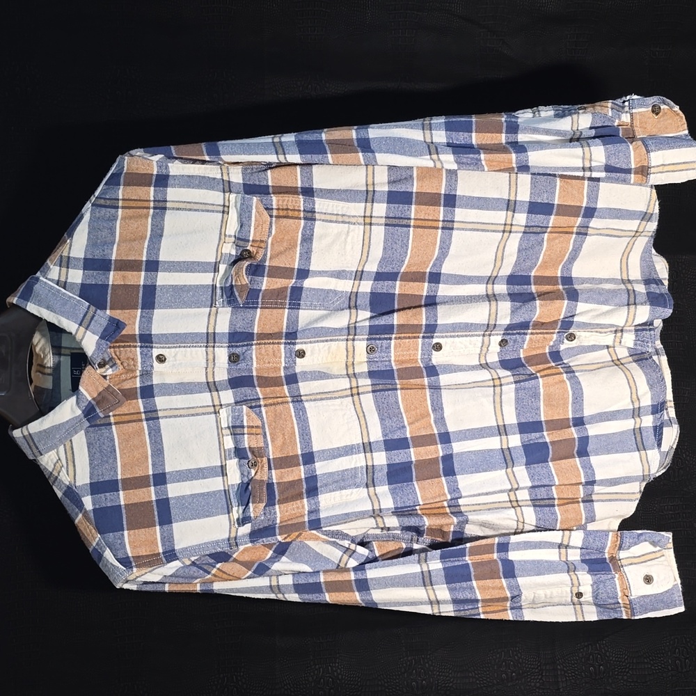 (2) George Flannel Navy and Tan Plaid Shirt, Never worn backups.